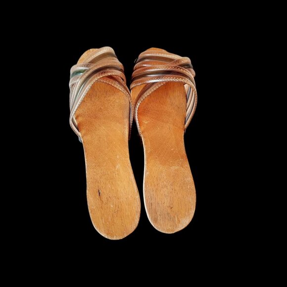 Rare 1940s Philippines Wedge Sandal Childs Shoe Hand Painted Carved Wood WWII - Picture 6 of 8